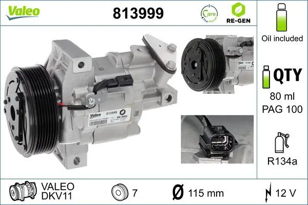 Kompressor, Klimaanlage 12 V VALEO 813999