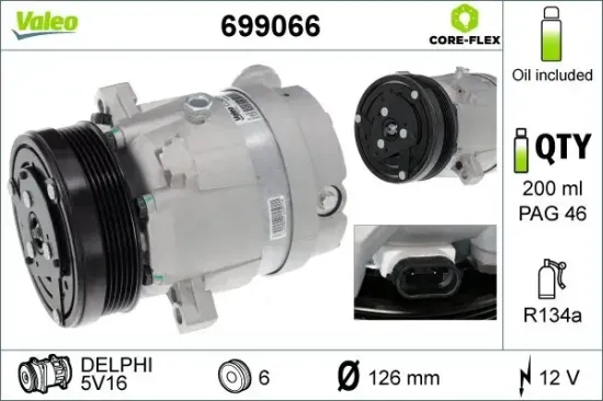 Kompressor, Klimaanlage 12 V VALEO 699066 Bild Kompressor, Klimaanlage 12 V VALEO 699066