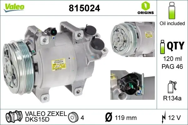 Kompressor, Klimaanlage 12 V VALEO 815024
