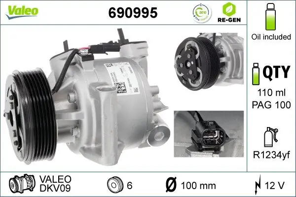 Kompressor, Klimaanlage 12 V VALEO 690995