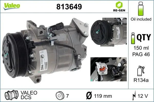 Kompressor, Klimaanlage 12 V VALEO 813649