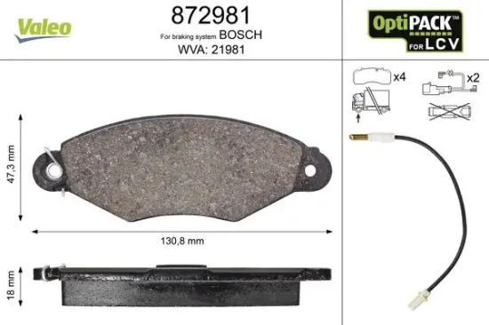 Bremsbelagsatz, Scheibenbremse Vorderachse VALEO 872981 Bild Bremsbelagsatz, Scheibenbremse Vorderachse VALEO 872981