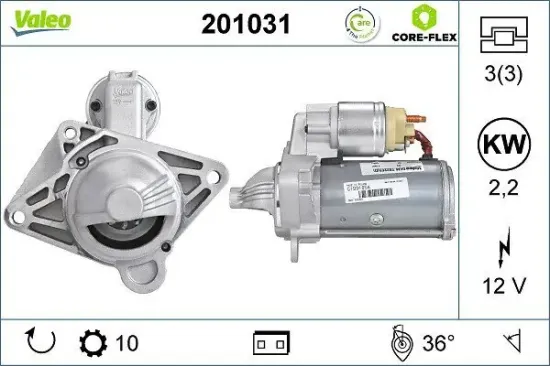 Starter 12 V 2,2 kW VALEO 201031 Bild Starter 12 V 2,2 kW VALEO 201031