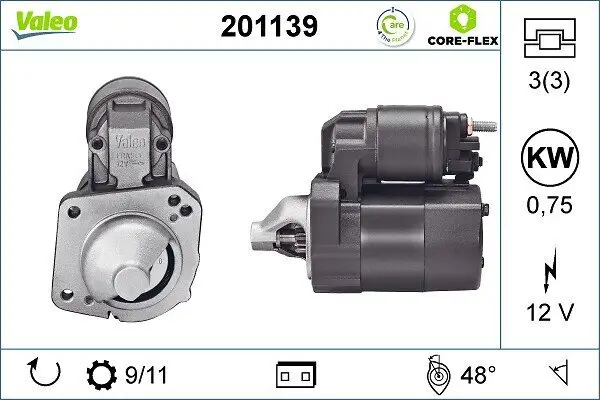 Starter 12 V 0,75 kW VALEO 201139