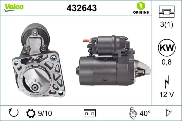 Starter 12 V 0,8 kW VALEO 432643