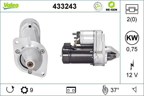 Starter 12 V 0,75 kW VALEO 433243 Bild Starter 12 V 0,75 kW VALEO 433243