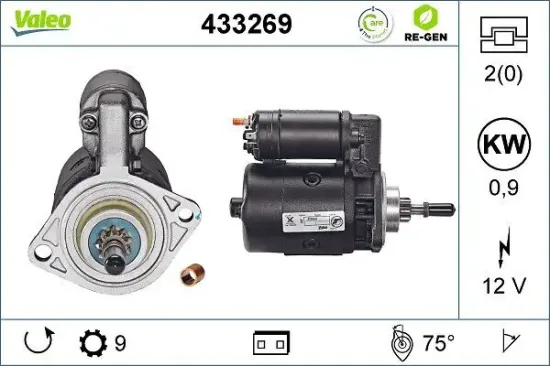 Starter 12 V 0,9 kW VALEO 433269 Bild Starter 12 V 0,9 kW VALEO 433269