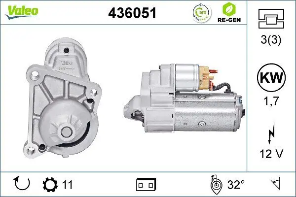 Starter 12 V 1,7 kW VALEO 436051