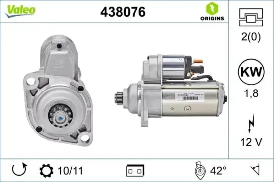 Starter 12 V 1,8 kW VALEO 438076 Bild Starter 12 V 1,8 kW VALEO 438076