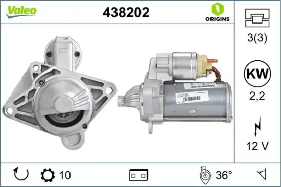 Starter 12 V 2,2 kW VALEO 438202 Bild Starter 12 V 2,2 kW VALEO 438202