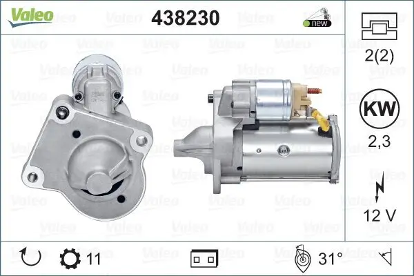 Starter 12 V 2,3 kW VALEO 438230