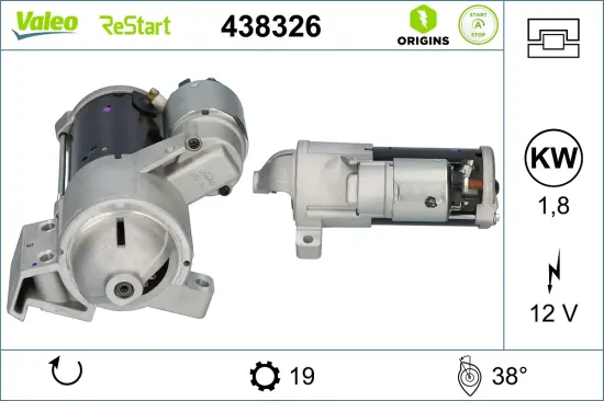 Starter 12 V 1,8 kW VALEO 438326 Bild Starter 12 V 1,8 kW VALEO 438326