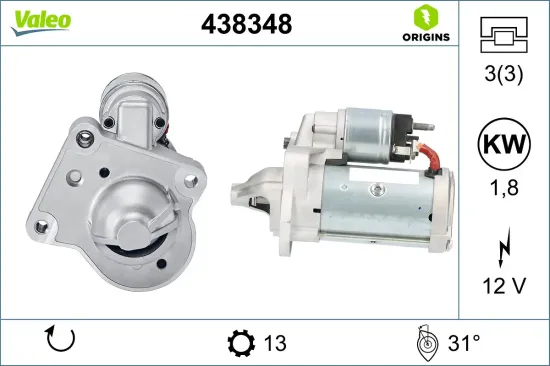 Starter 12 V 1,8 kW VALEO 438348 Bild Starter 12 V 1,8 kW VALEO 438348