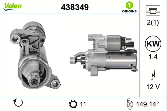Starter 12 V 1,4 kW VALEO 438349 Bild Starter 12 V 1,4 kW VALEO 438349