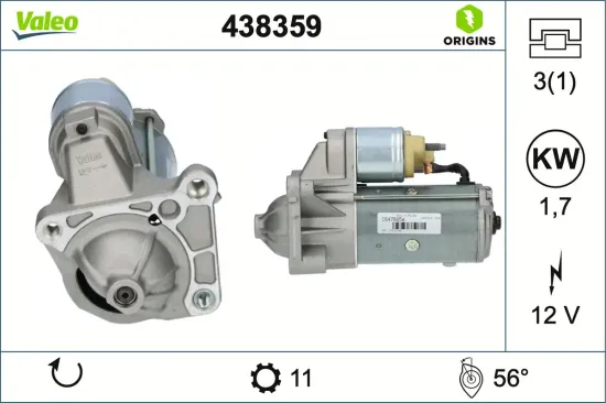 Starter 12 V 1,7 kW VALEO 438359 Bild Starter 12 V 1,7 kW VALEO 438359