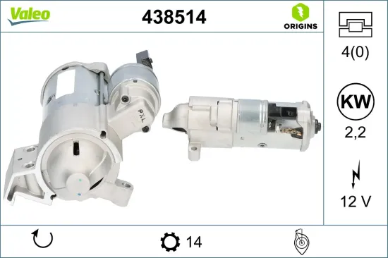 Starter 12 V 2,2 kW VALEO 438514 Bild Starter 12 V 2,2 kW VALEO 438514
