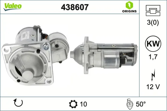 Starter 12 V 1,7 kW VALEO 438607 Bild Starter 12 V 1,7 kW VALEO 438607