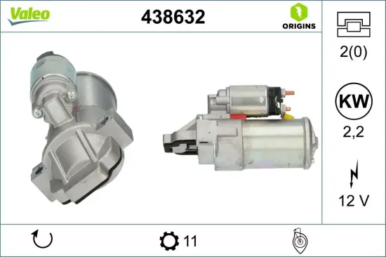 Starter 12 V 2,2 kW VALEO 438632 Bild Starter 12 V 2,2 kW VALEO 438632