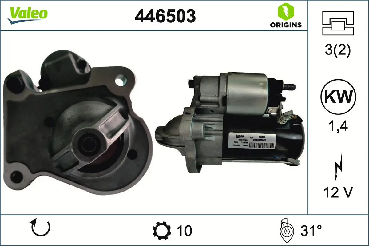 Starter 12 V 1,4 kW VALEO 446503