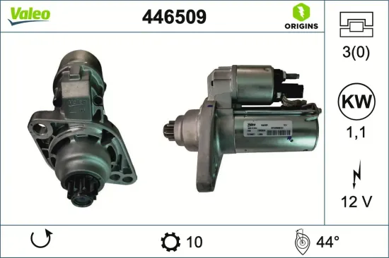 Starter 12 V 1,1 kW VALEO 446509 Bild Starter 12 V 1,1 kW VALEO 446509
