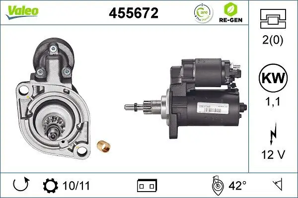 Starter 12 V 1,1 kW VALEO 455672