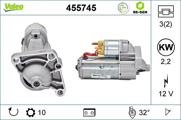 Starter 12 V 2,2 kW VALEO 455745