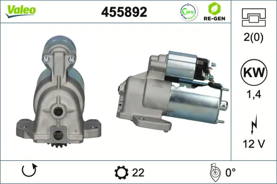 Starter 12 V 1,4 kW VALEO 455892 Bild Starter 12 V 1,4 kW VALEO 455892