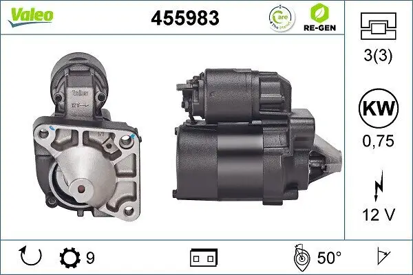 Starter 12 V 0,75 kW VALEO 455983