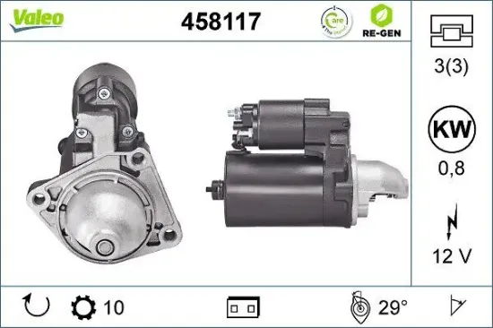 Starter 12 V 0,8 kW VALEO 458117 Bild Starter 12 V 0,8 kW VALEO 458117