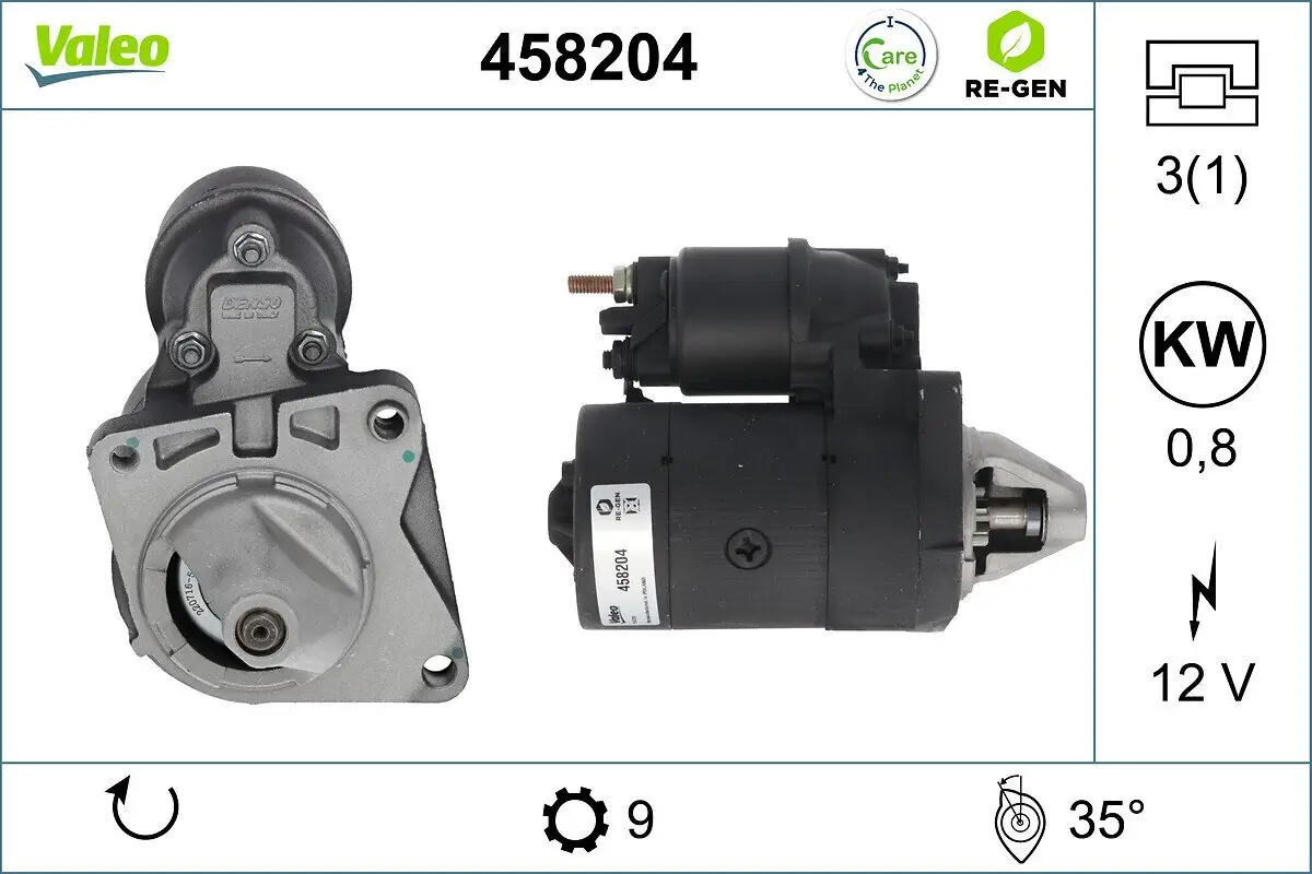 Starter 12 V 0,8 kW VALEO 458204