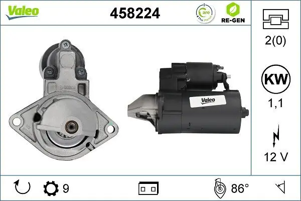 Starter 12 V 1,1 kW VALEO 458224