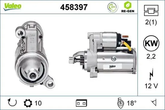 Starter 12 V 2,2 kW VALEO 458397 Bild Starter 12 V 2,2 kW VALEO 458397