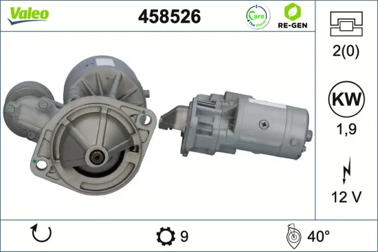 Starter 12 V 1,9 kW VALEO 458526 Bild Starter 12 V 1,9 kW VALEO 458526