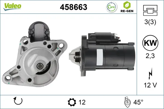 Starter 12 V 2,3 kW VALEO 458663 Bild Starter 12 V 2,3 kW VALEO 458663