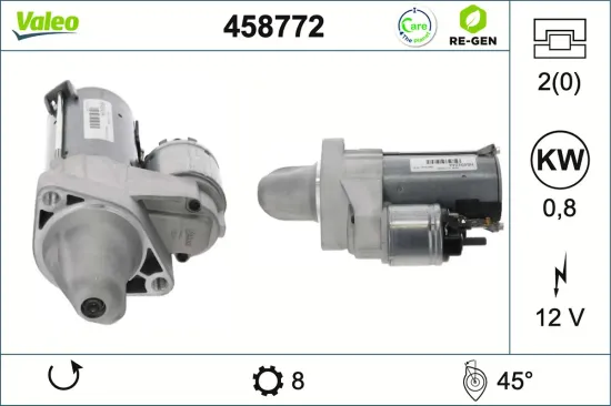 Starter 12 V 0,8 kW VALEO 458772 Bild Starter 12 V 0,8 kW VALEO 458772