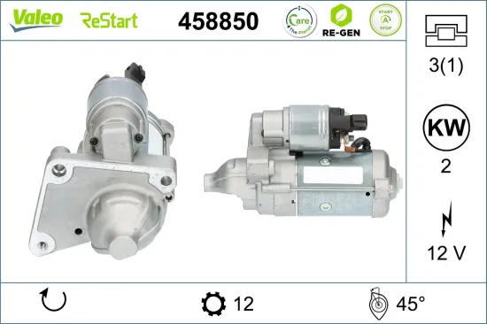Starter 12 V 2 kW VALEO 458850 Bild Starter 12 V 2 kW VALEO 458850