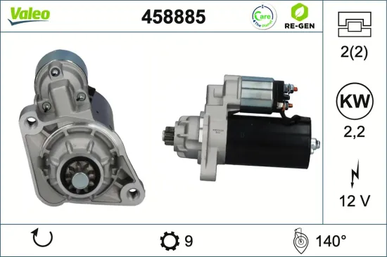 Starter 12 V 2,2 kW VALEO 458885 Bild Starter 12 V 2,2 kW VALEO 458885