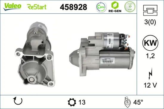 Starter 12 V 1,2 kW VALEO 458928 Bild Starter 12 V 1,2 kW VALEO 458928