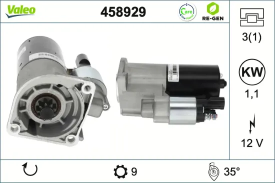 Starter 12 V 1,1 kW VALEO 458929 Bild Starter 12 V 1,1 kW VALEO 458929
