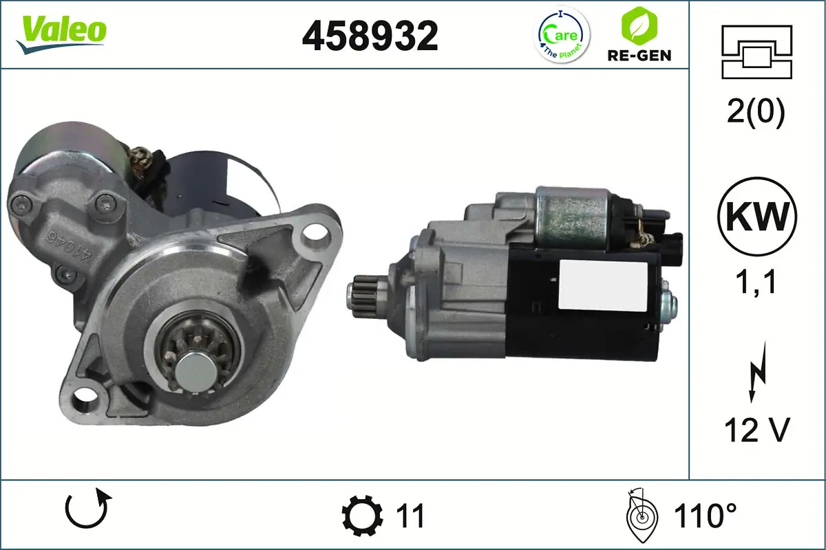 Starter 12 V 1,1 kW VALEO 458932
