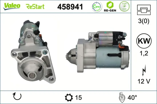 Starter 12 V 1,2 kW VALEO 458941 Bild Starter 12 V 1,2 kW VALEO 458941