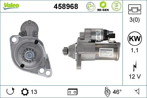Starter 12 V 1,1 kW VALEO 458968