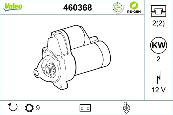 Starter 12 V 2 kW VALEO 460368 Bild Starter 12 V 2 kW VALEO 460368