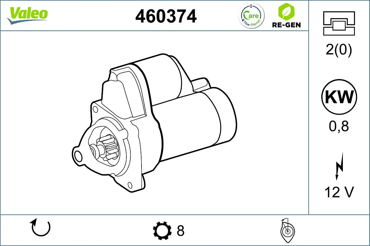 Starter 12 V 0,8 kW VALEO 460374
