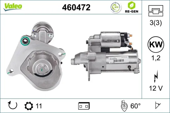 Starter 12 V 1,2 kW VALEO 460472 Bild Starter 12 V 1,2 kW VALEO 460472