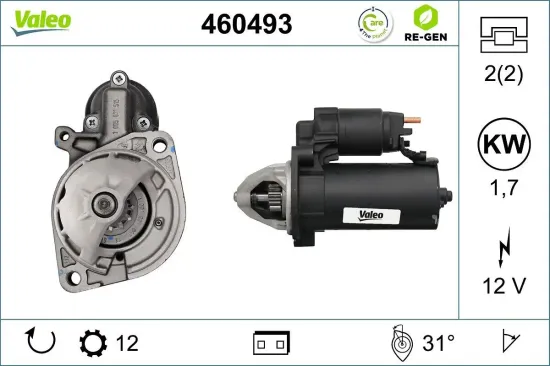 Starter 12 V 1,7 kW VALEO 460493 Bild Starter 12 V 1,7 kW VALEO 460493