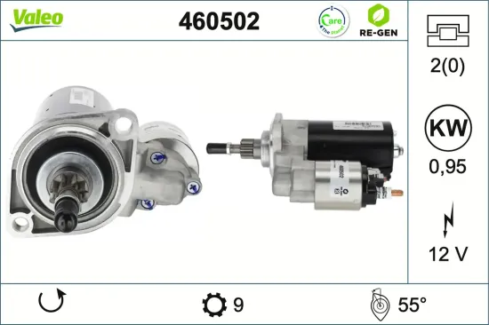 Starter 12 V 0,95 kW VALEO 460502 Bild Starter 12 V 0,95 kW VALEO 460502