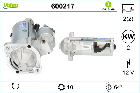 Starter 12 V 2 kW VALEO 600217 Bild Starter 12 V 2 kW VALEO 600217