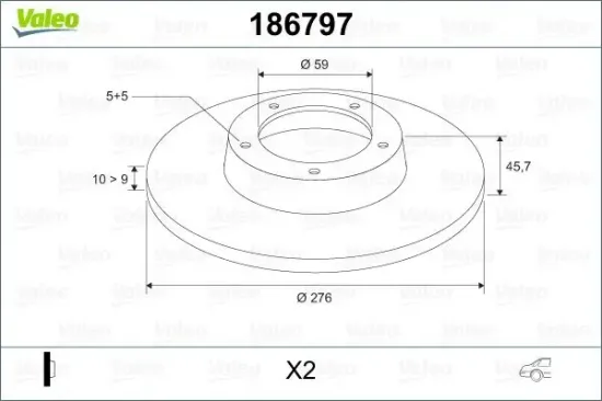 Bremsscheibe Hinterachse VALEO 186797 Bild Bremsscheibe Hinterachse VALEO 186797