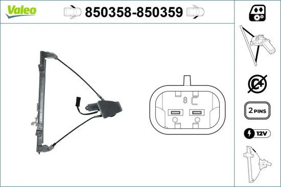 Fensterheber vorne links VALEO 850358 Bild Fensterheber vorne links VALEO 850358